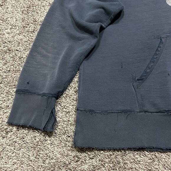Thrashed Hoodie y2k Nike Swoosh Distressed Navy Blue Sun Faded Soft Thin Blue XL - Picture 2 of 13